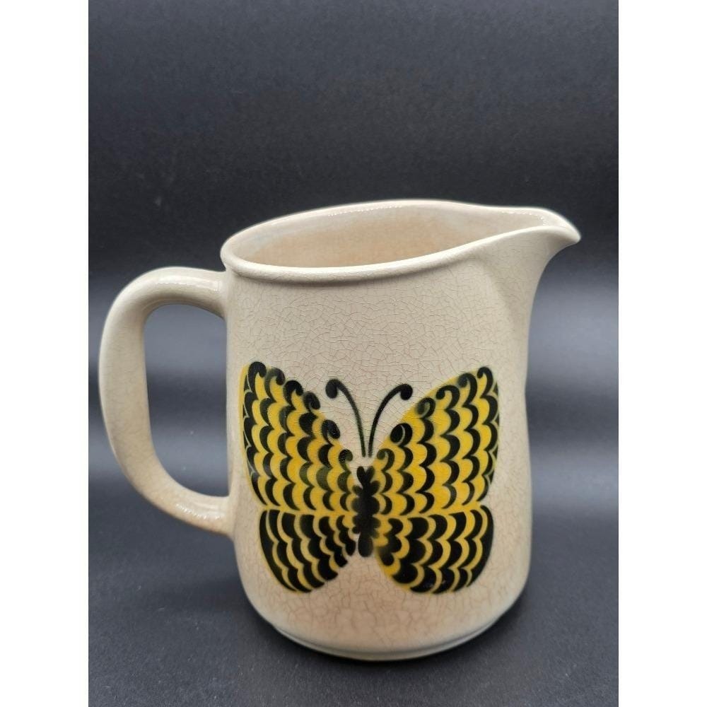 Vintage MCM Arabia Finland Yellow Butterly Pitcher Cream Crackle Glaze - Picture 6 of 10